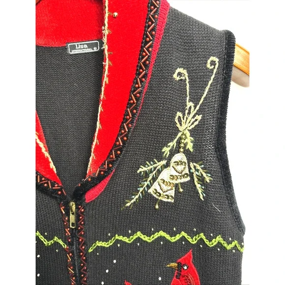 Christmas Holiday Sweater Vest Women’s Size Small Red Cardinals Embellished EUC - Picture 5 of 11